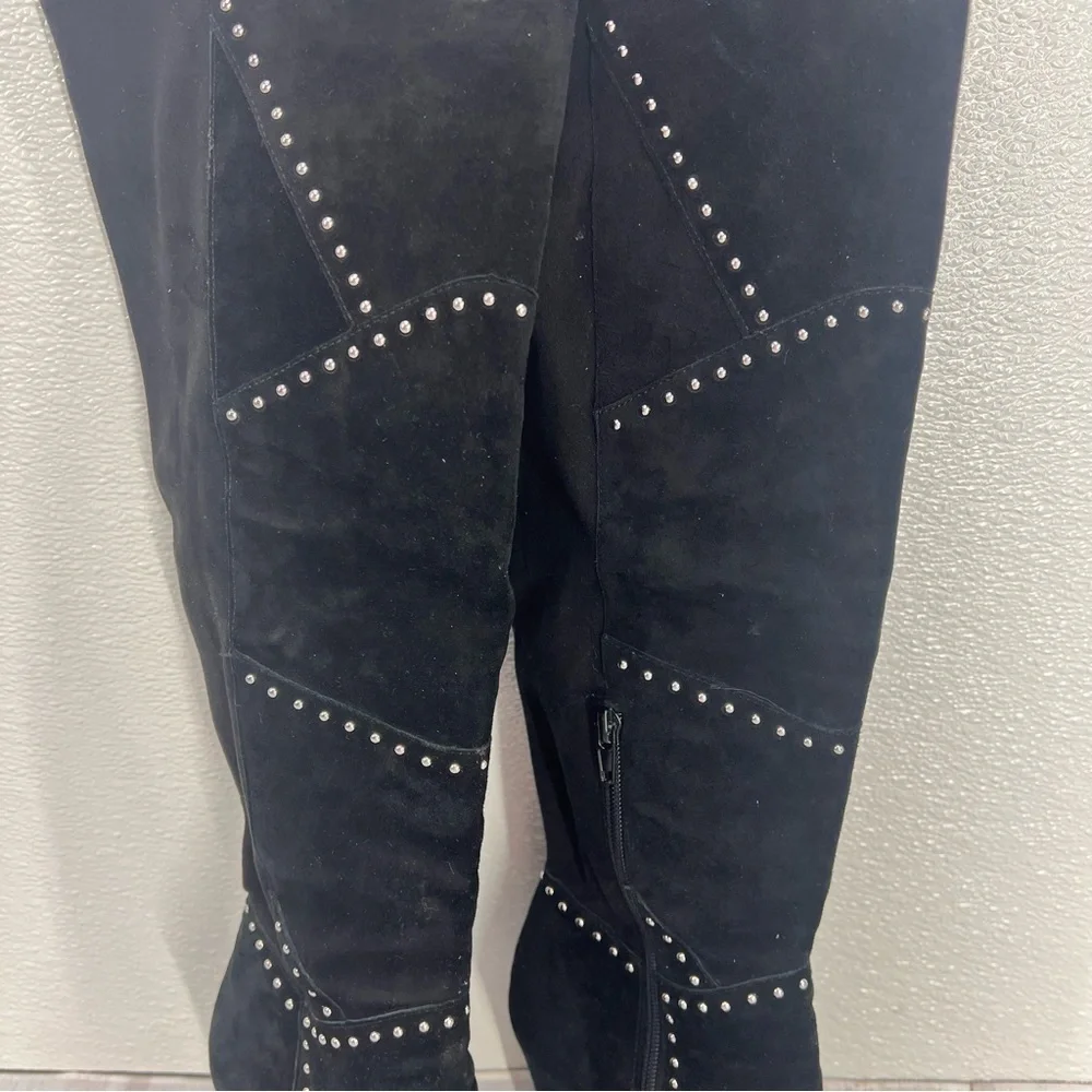 VINCE CAMUTO Carlene Black Embellished Leather‎ Suede Over The Knee Boots 6 1/2M